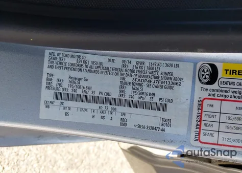 2015 Ford Fiesta Titanium z USA, uszkodzony, nr VIN 3FADP4FJ7FM133662